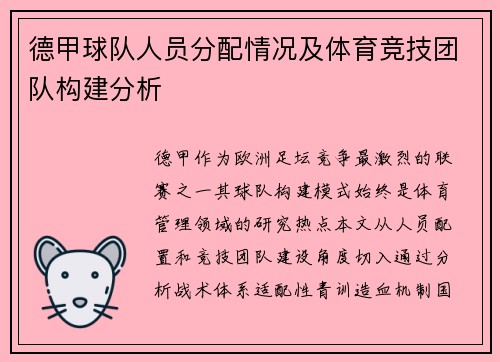 德甲球队人员分配情况及体育竞技团队构建分析