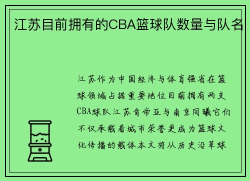 江苏目前拥有的CBA篮球队数量与队名