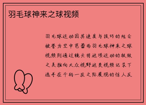 羽毛球神来之球视频