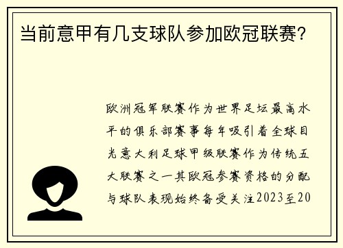 当前意甲有几支球队参加欧冠联赛？