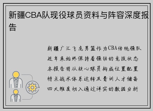 新疆CBA队现役球员资料与阵容深度报告